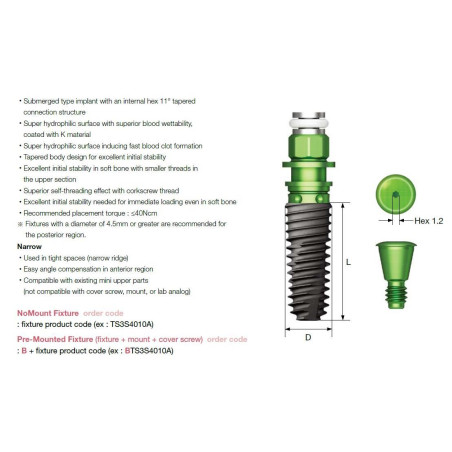 IMPLANT SOI OSSTEM TSIII R 5.0mmDx 8.5mmL BTS3S5008A