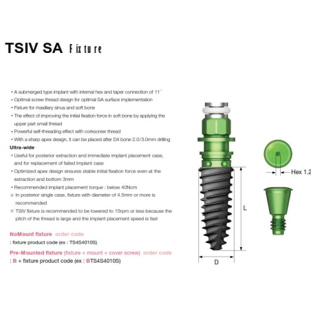 IMPLANT OSSTEM TS IV SA R 4.0mmDx11.5mmL  BTS4S4011S