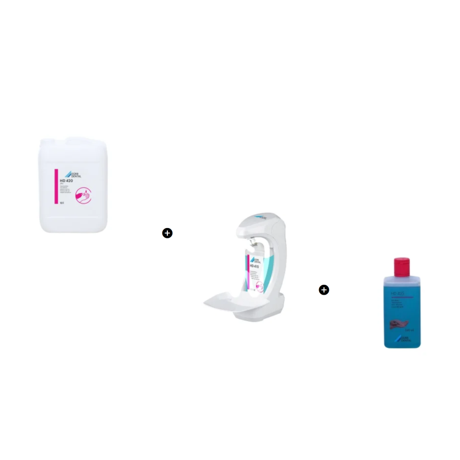 PACHET PROMO - HD 420 DEZINFECTANT MAINI 10L + DISPENSER + HD 435 SAPUN LICHID HD 435