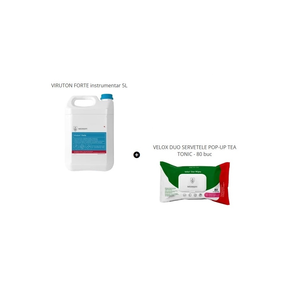 PACHET PROMO VIRUTON FORTE instrumentar 5L + VELOX DUO SERVETELE POP-UP TEA TONIC - 80 buc GRATIS