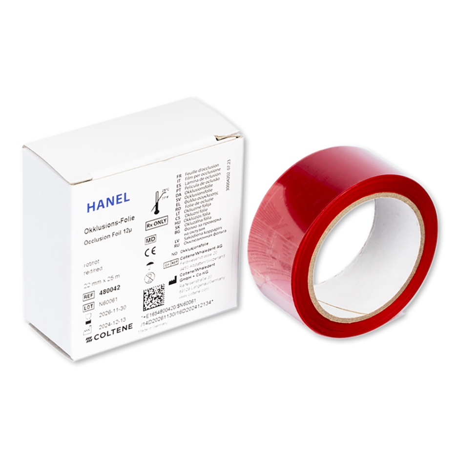 HARTIE ARTICULATIE HANEL OCCLUSION FOLI 12u 2SIDED RED 22mm x 25m